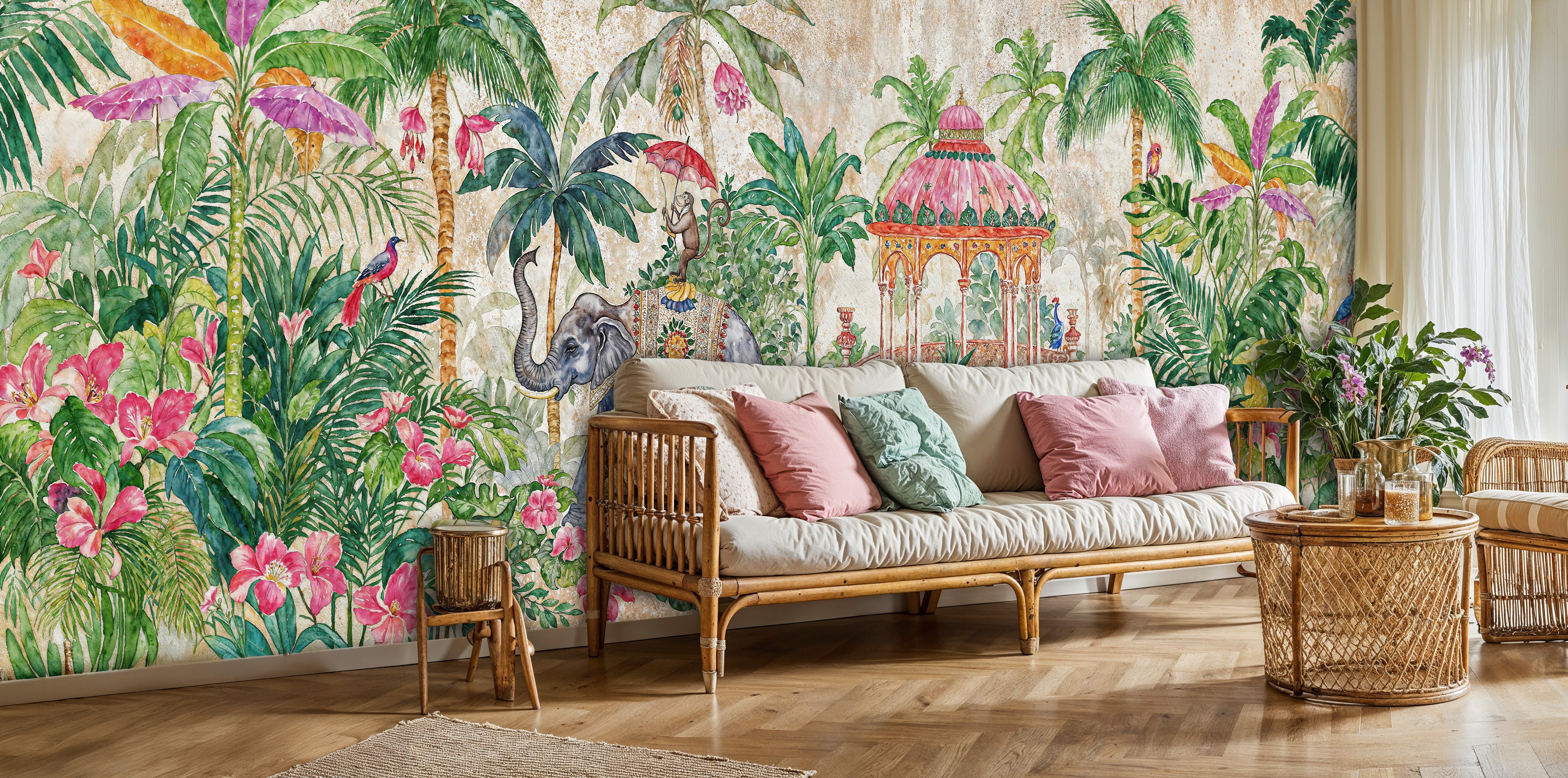 Elephant in Tropical Garden Wall Mural